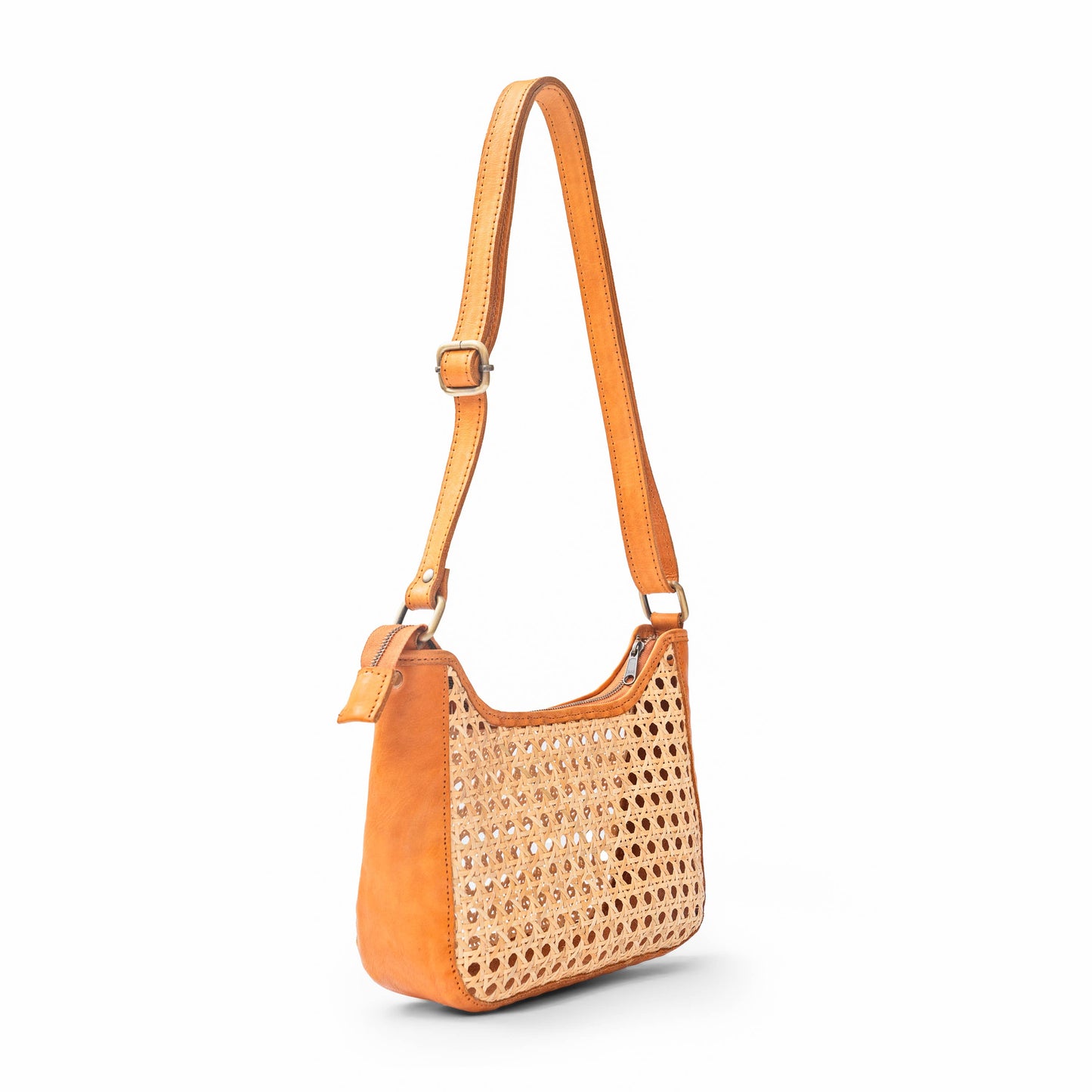 Pia Rattan Cane Shoulder Bag: Tan