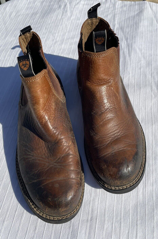 Ariat Mens # 10002531 Spot Hog Boot Round Toe Brown 12D Slip On Worn See Pics