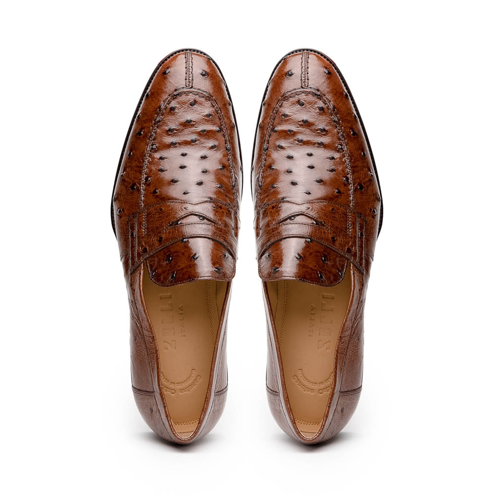 13-500-BRN ROMA Ostrich Quill Penny Loafer, Brown