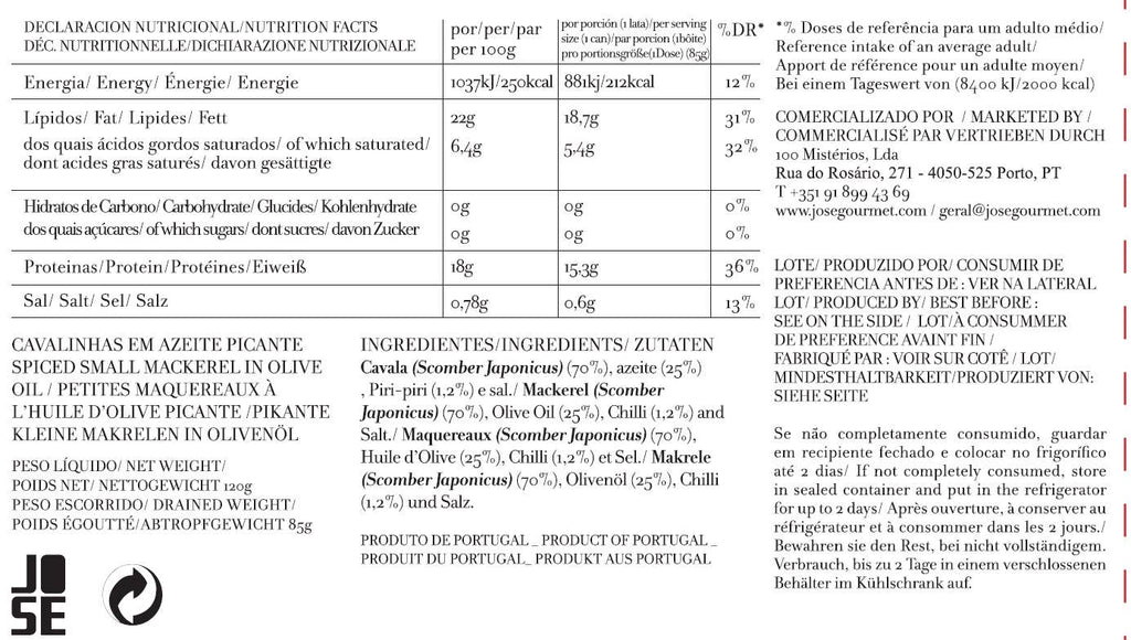 Jose Gourmet Spiced Small Mackerel in Olive Oil, 120g