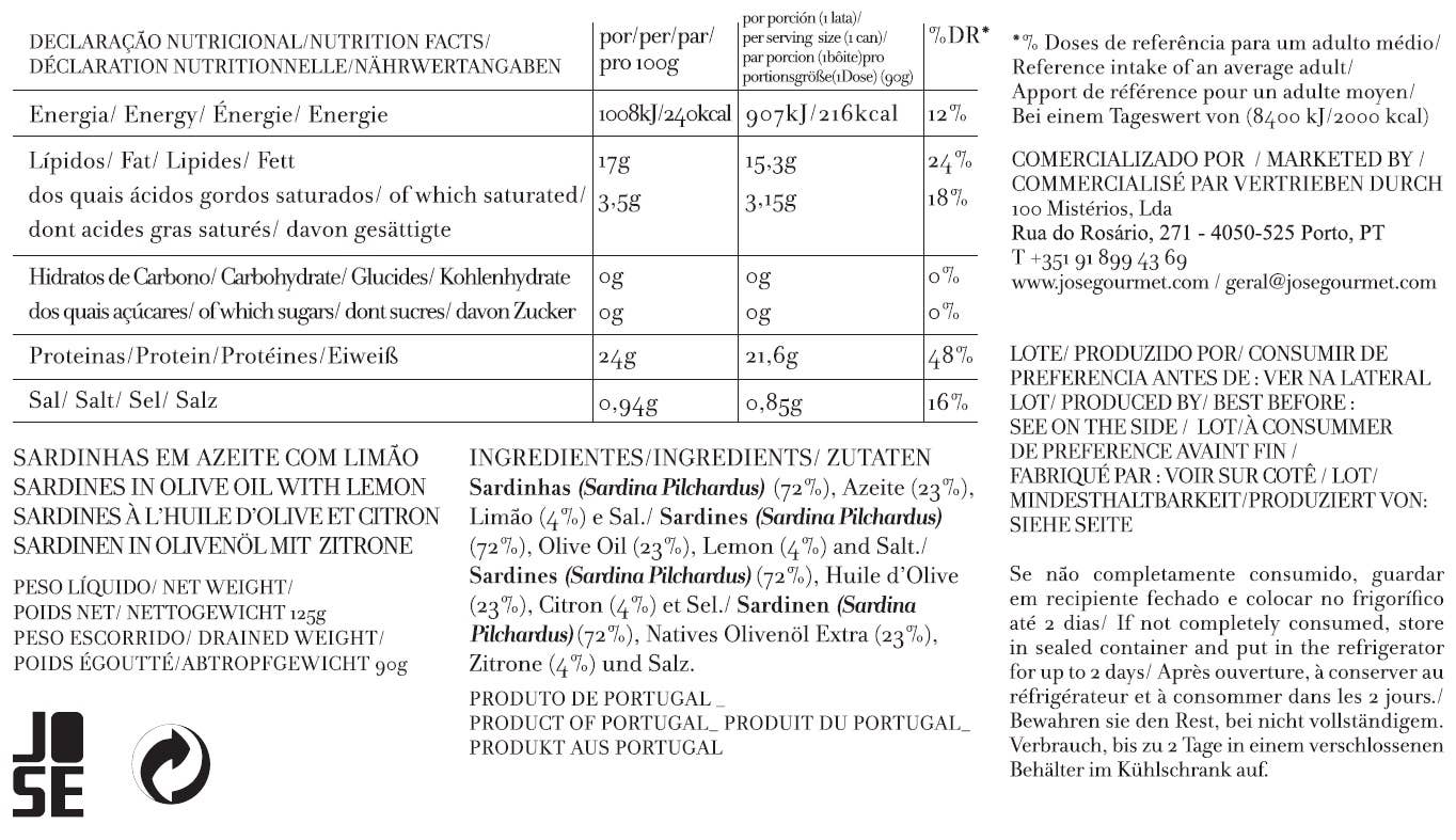 Sardines with Lemon in Olive Oil, 125g — José Gourmet