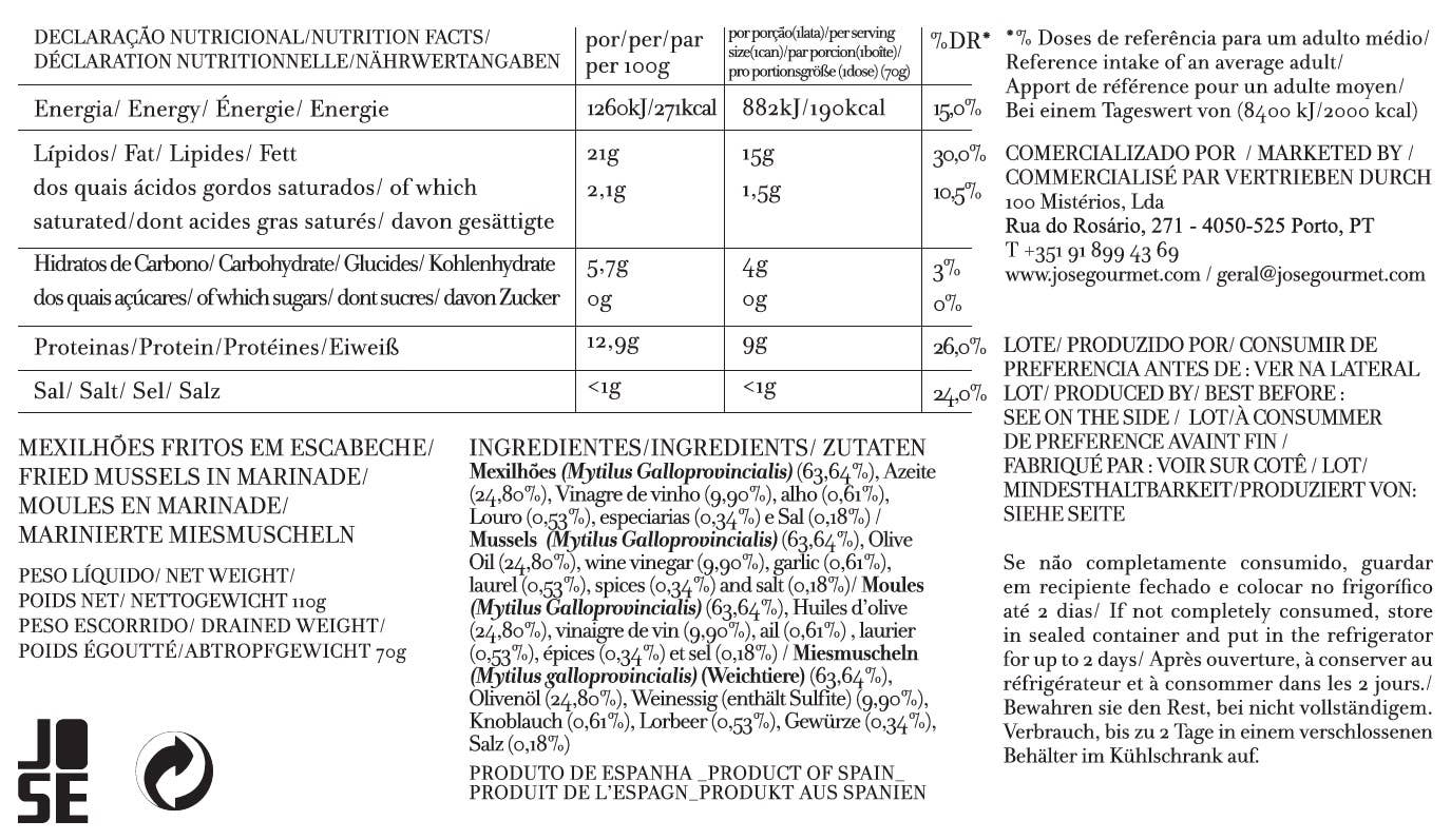 Jose Gourmet Fried Mussels in Marinade 7/10, 110g