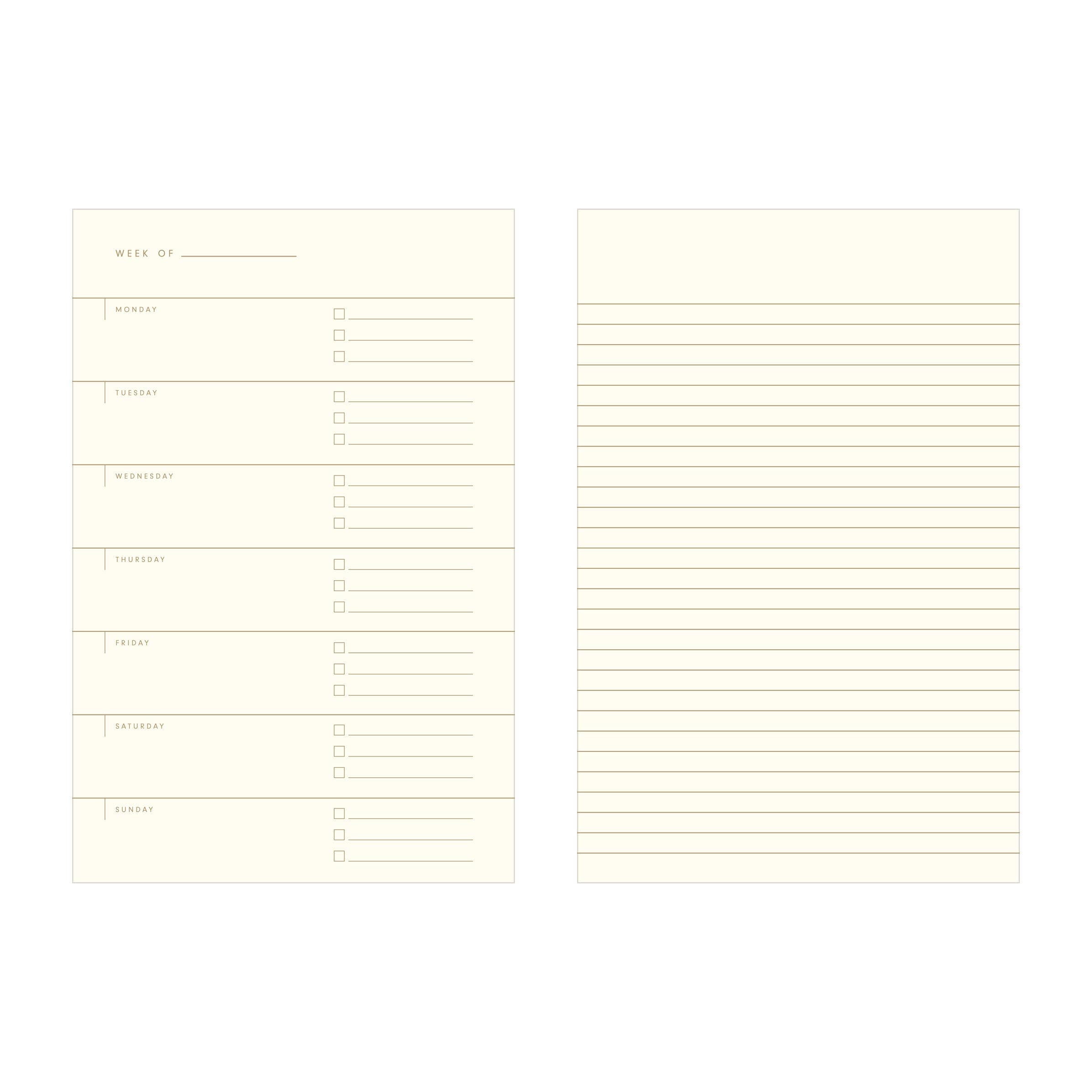 Ruler Grid Undated Weekly Planner Journal: French Vanilla | Dark Green Ink