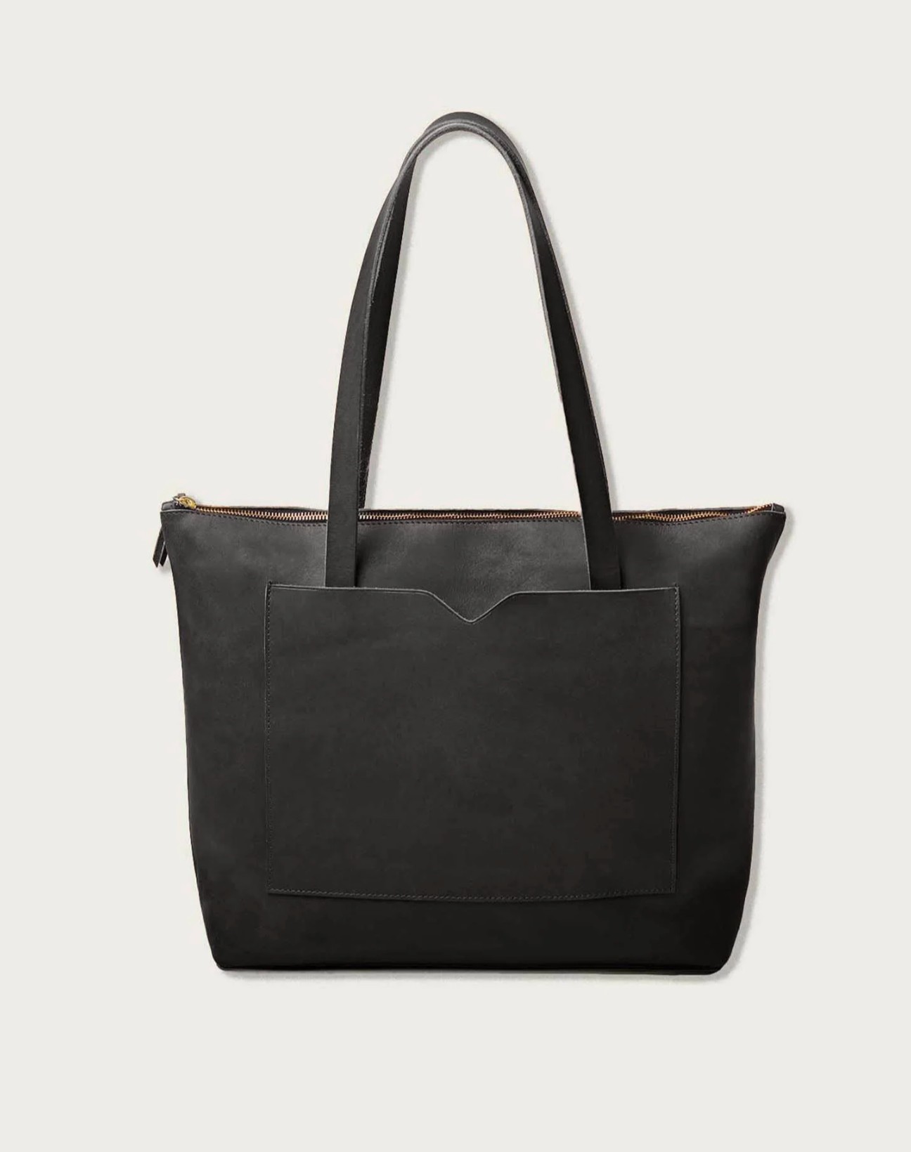 Full-Grain Leather Wide Zipper Tote Bag: Tan