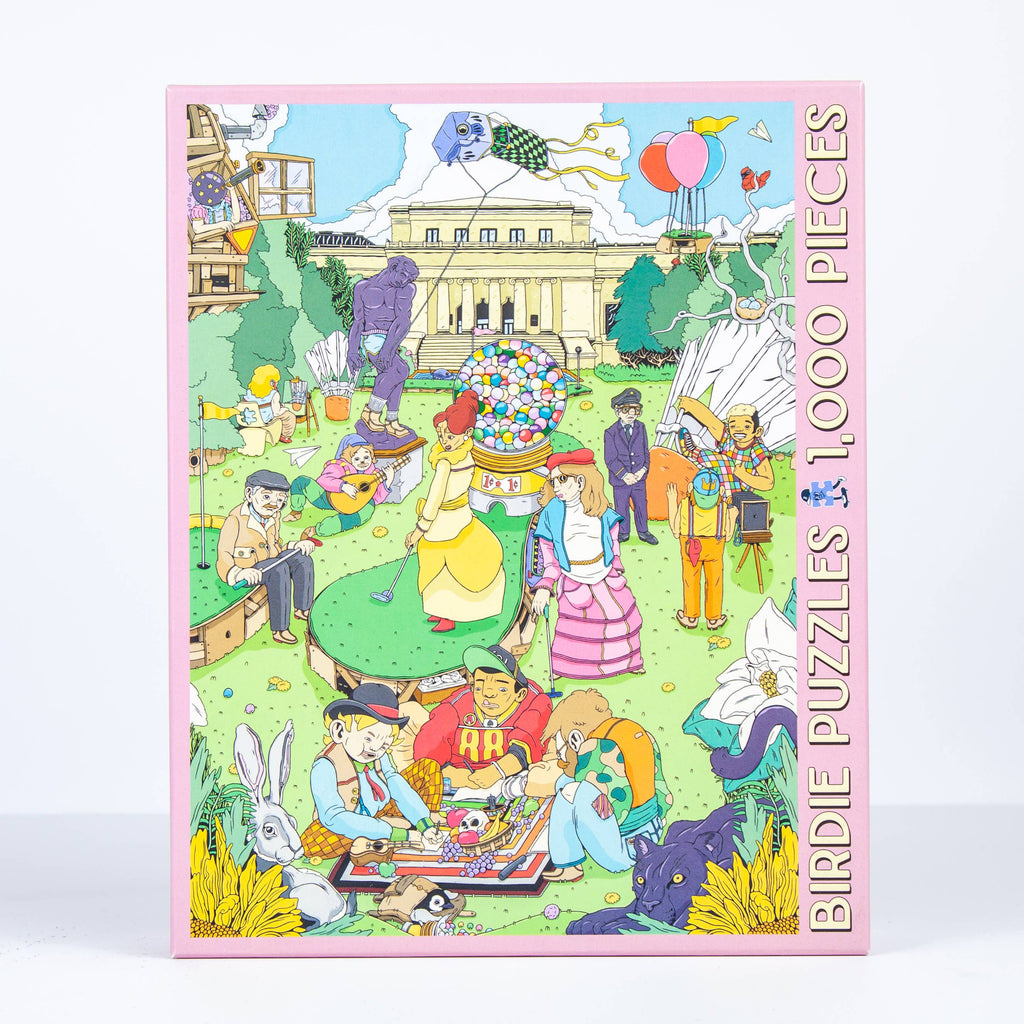 City Vibes 1000-piece puzzle by Birdie Puzzles — independent artist, made in USA, 100% recycled materials. Village Cobblery, Gualala CA.