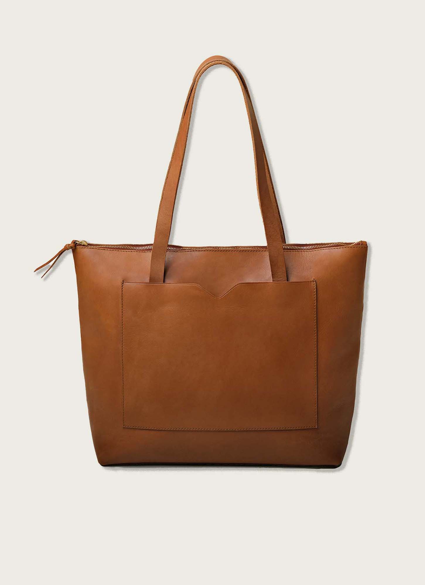 Full-Grain Leather Wide Zipper Tote Bag: Olive