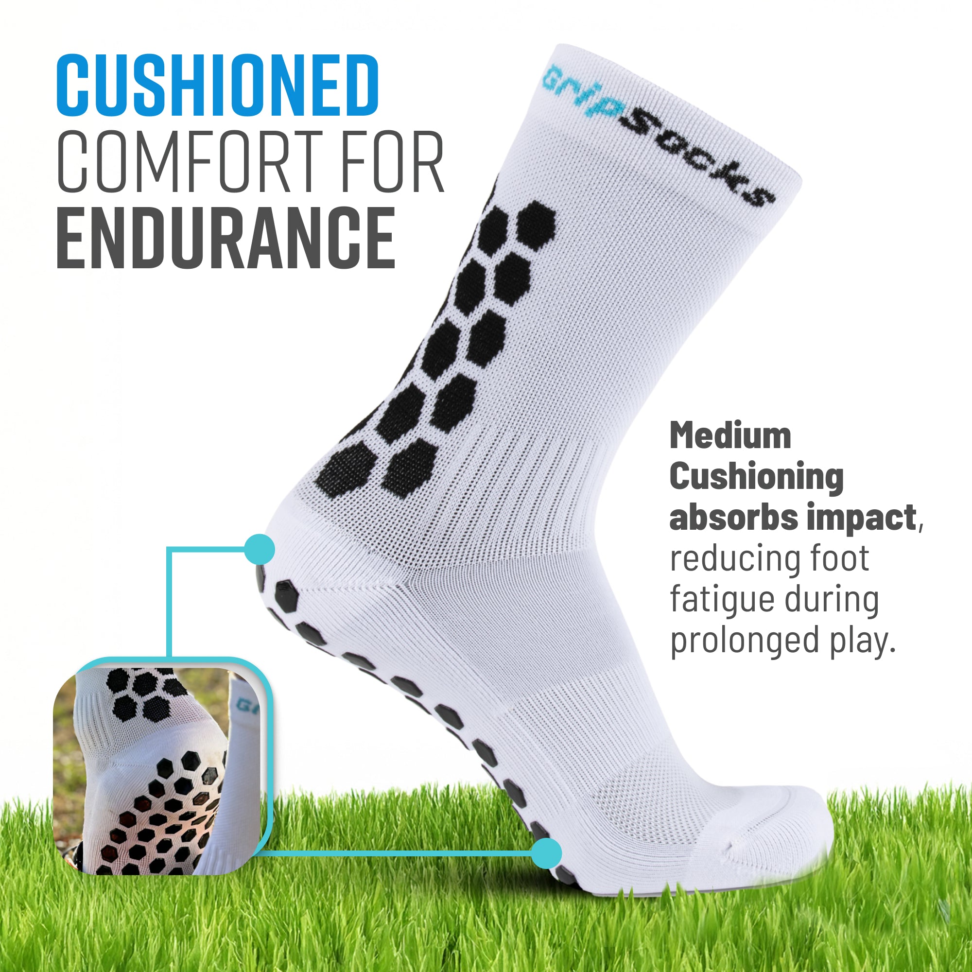 GripSocks for Soccer - Crew Height - White