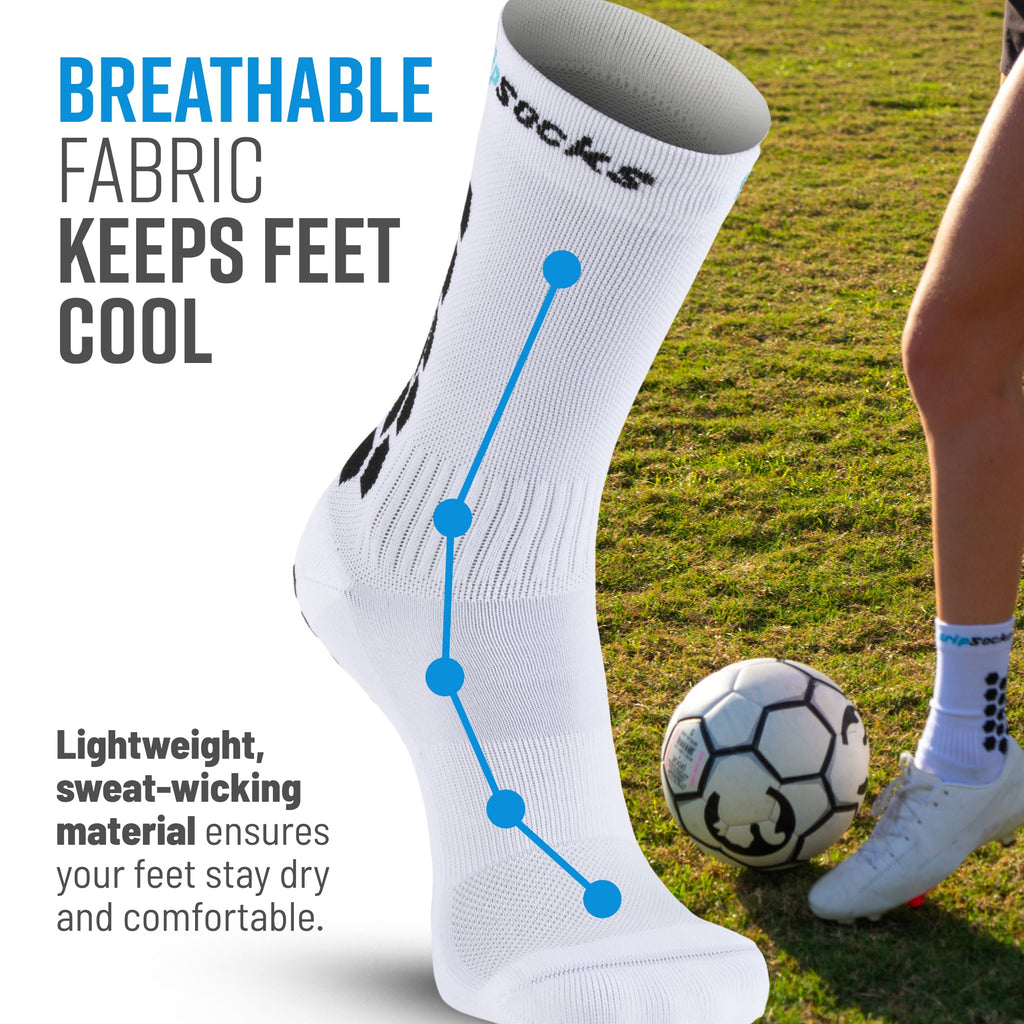 GripSocks for Soccer - Crew Height - White