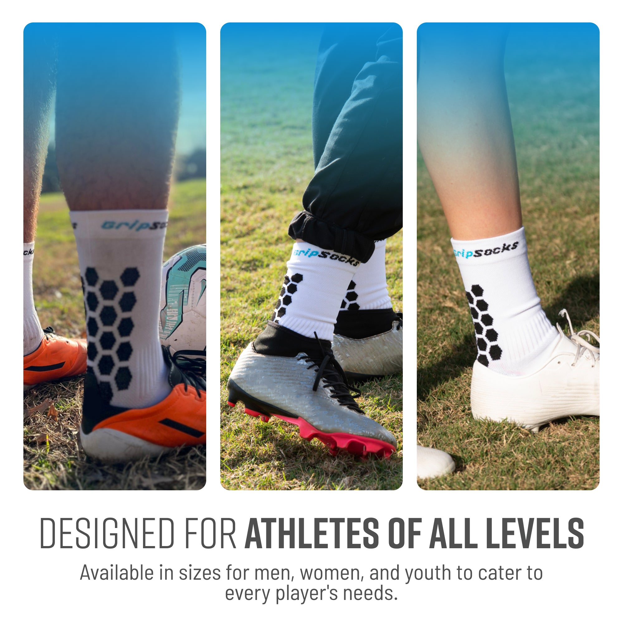 GripSocks for Soccer - Crew Height - White