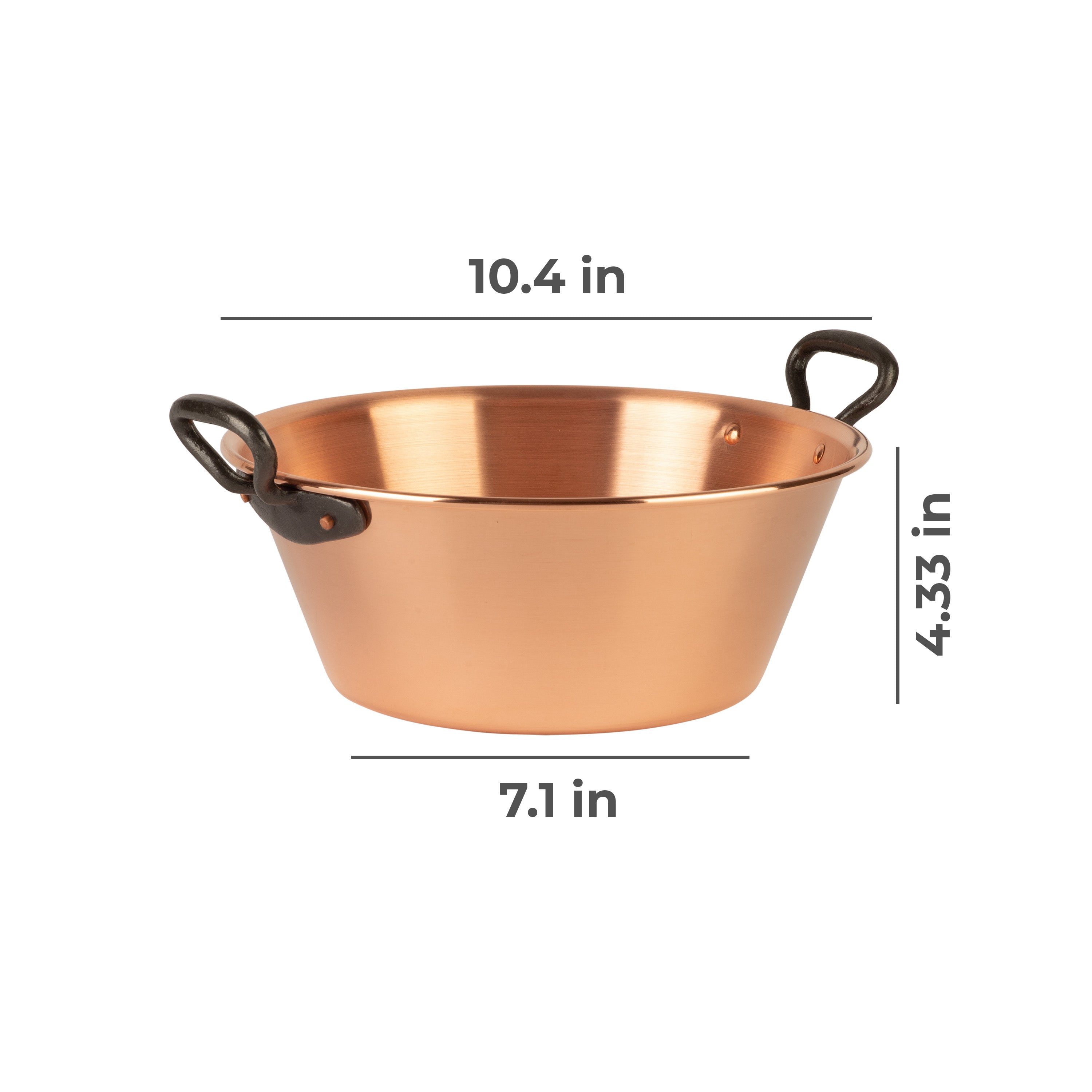 Copper jam pot for induction stoves with cast iron handles, 3.1 qt