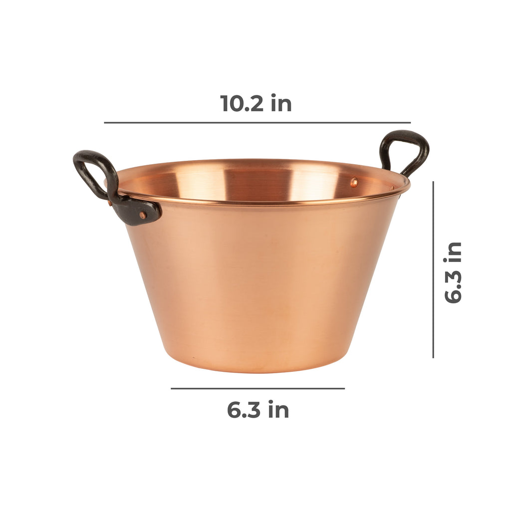 Copper jam pot with cast iron handles, 4.2 qt