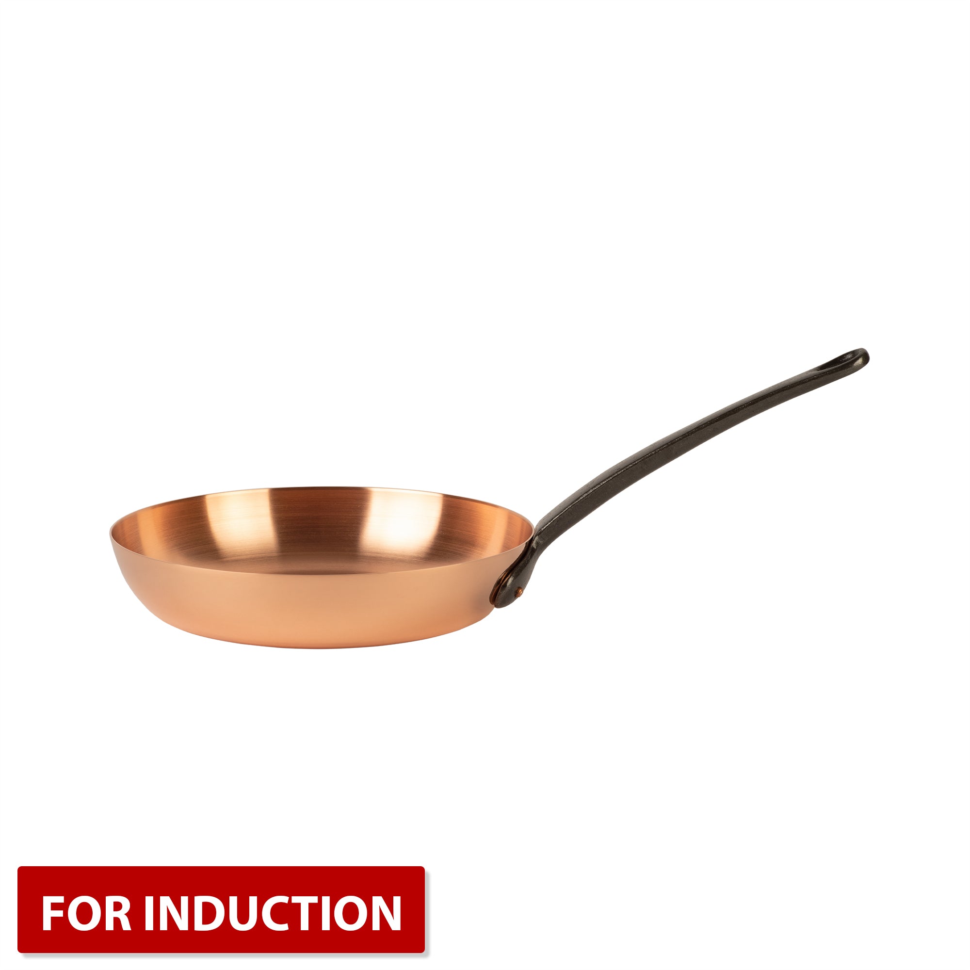 Pure copper frying pan for induction stoves without coating, Ø 9.5 in