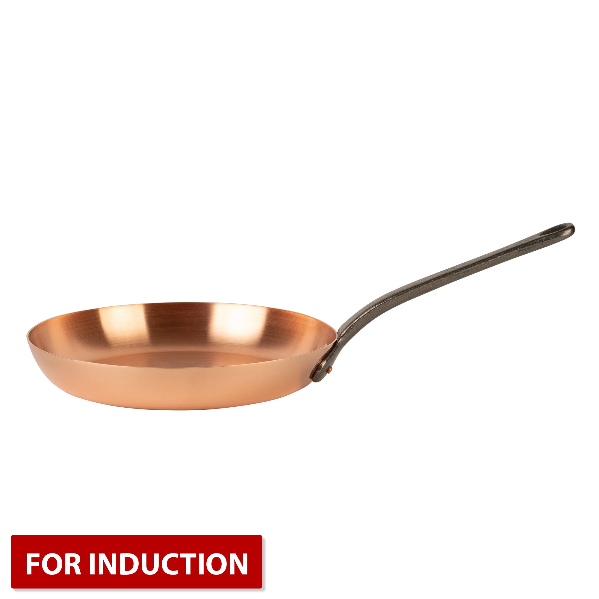 Pure copper frying pan for induction stoves without coating, Ø 11 in