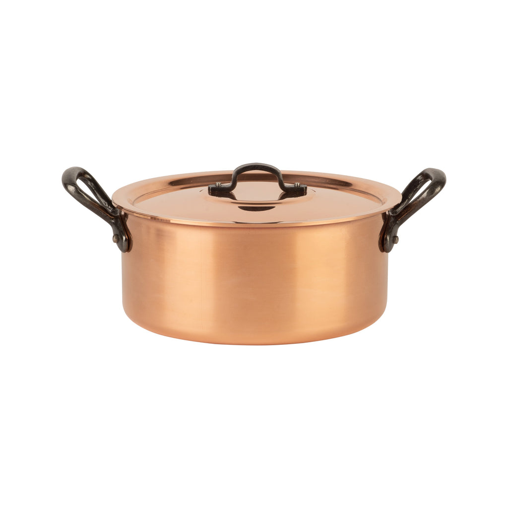Tinned copper stock pot with lid