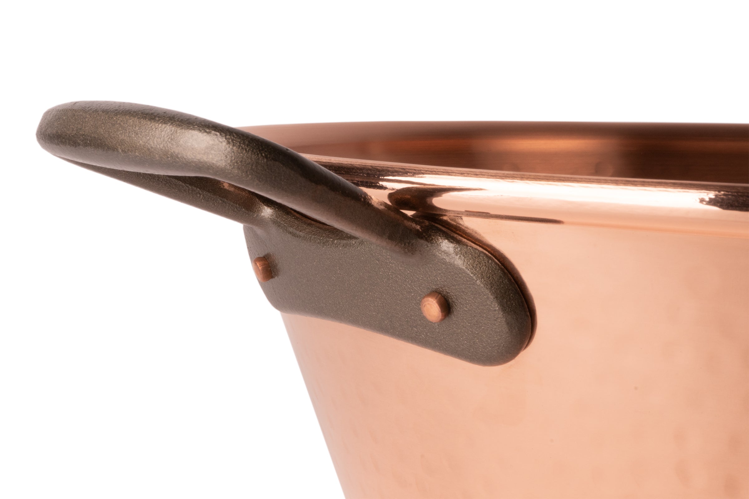Copper jam pot for induction stoves with cast iron handles, 12.5 qt