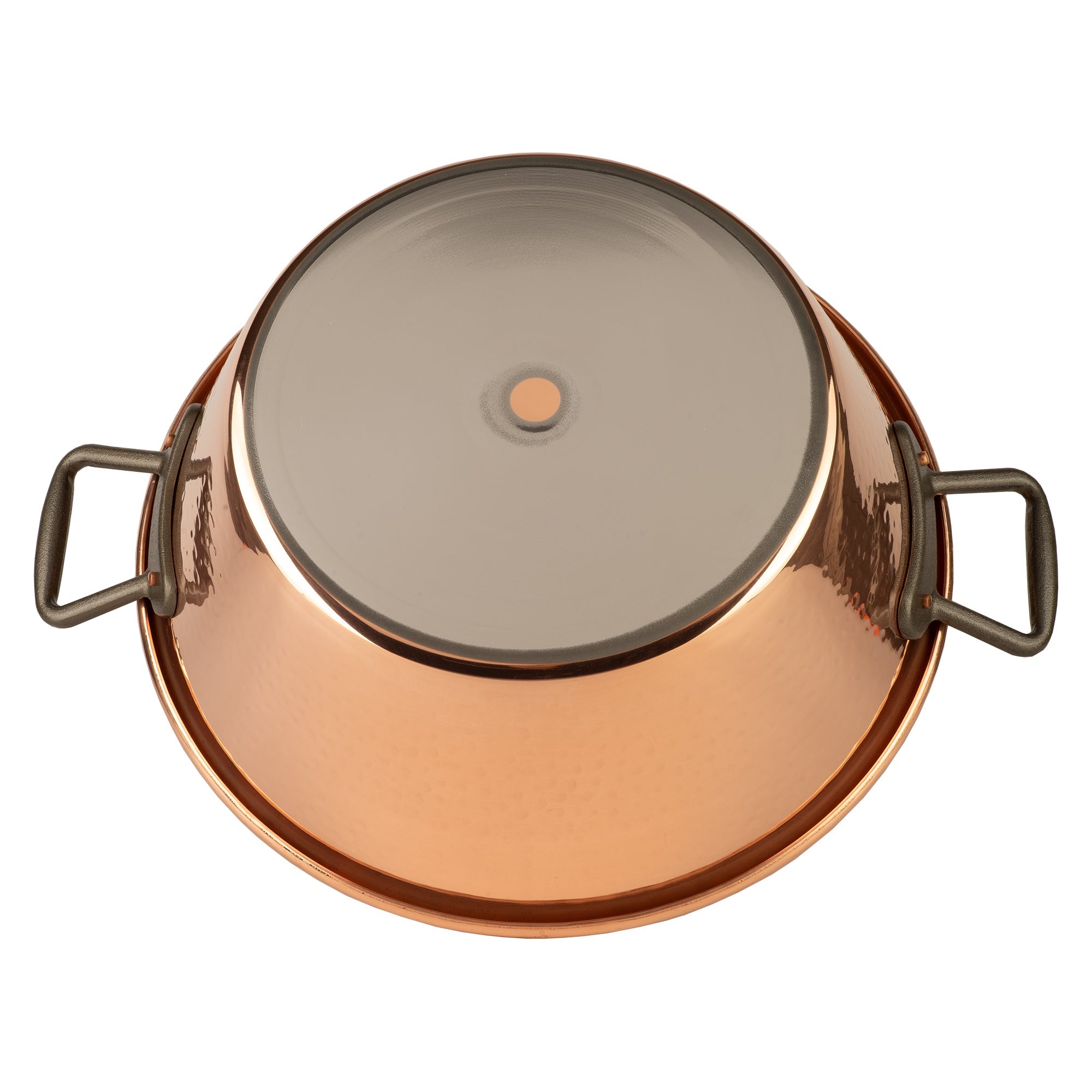 Copper jam pot for induction stoves with cast iron handles, 12.5 qt