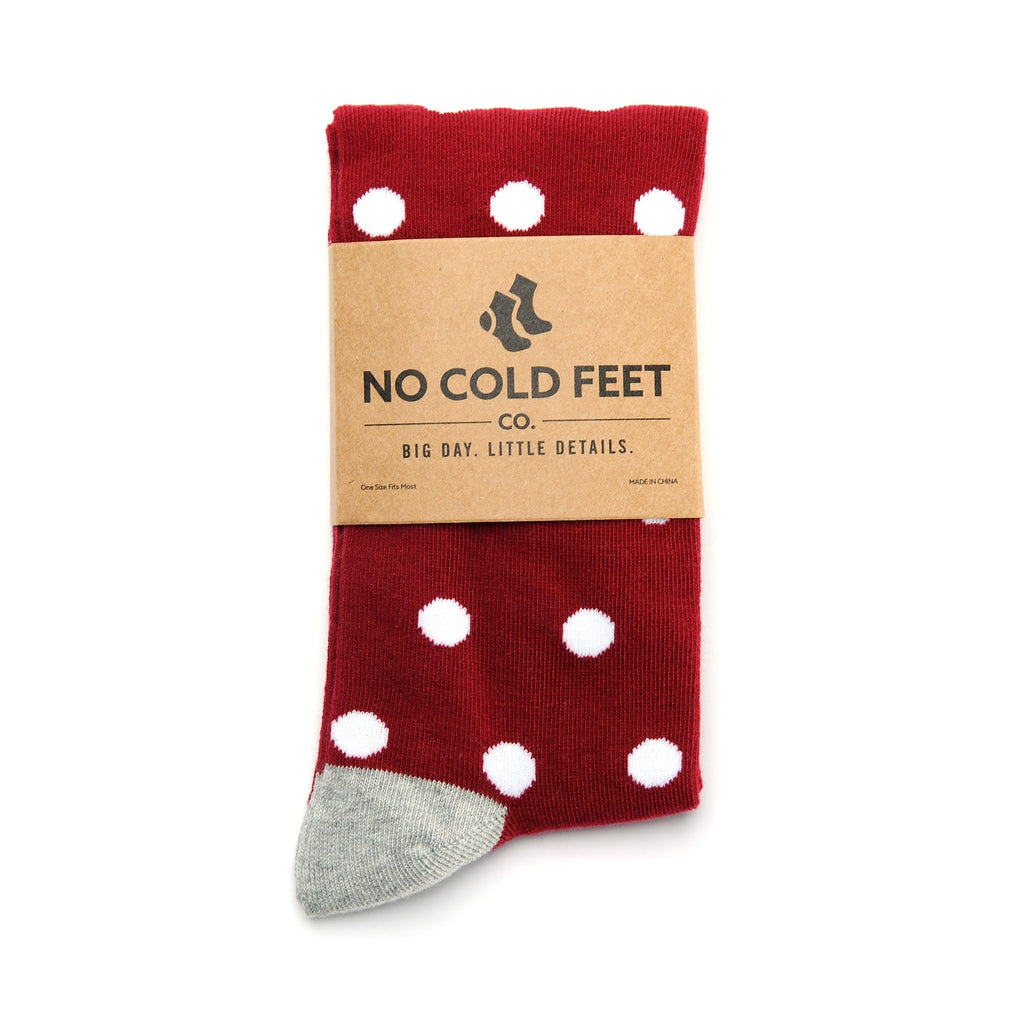Burgundy with White Polka Dot Socks