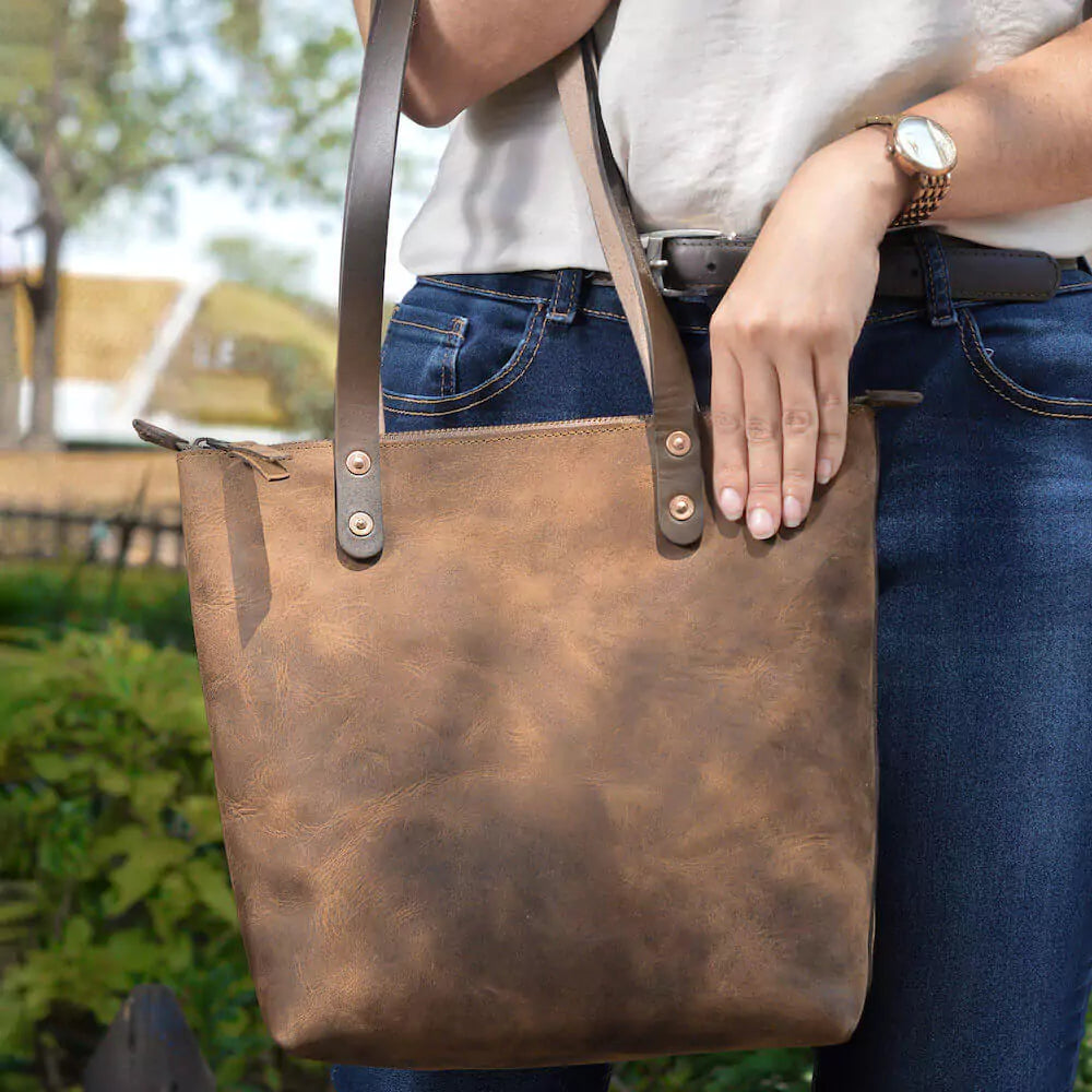 Eden SMALL Leather Tote Bag - Zippered