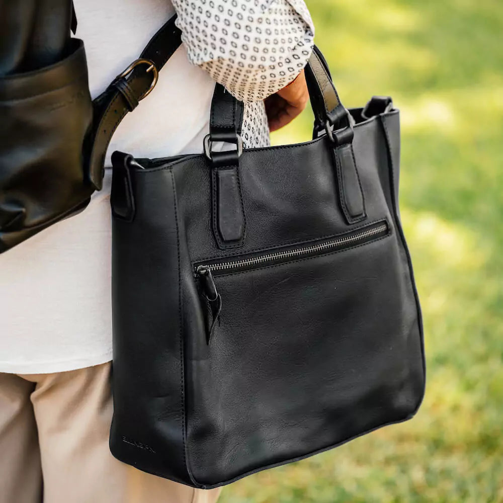 Ellington Leather Market Tote with Zippered Pouch