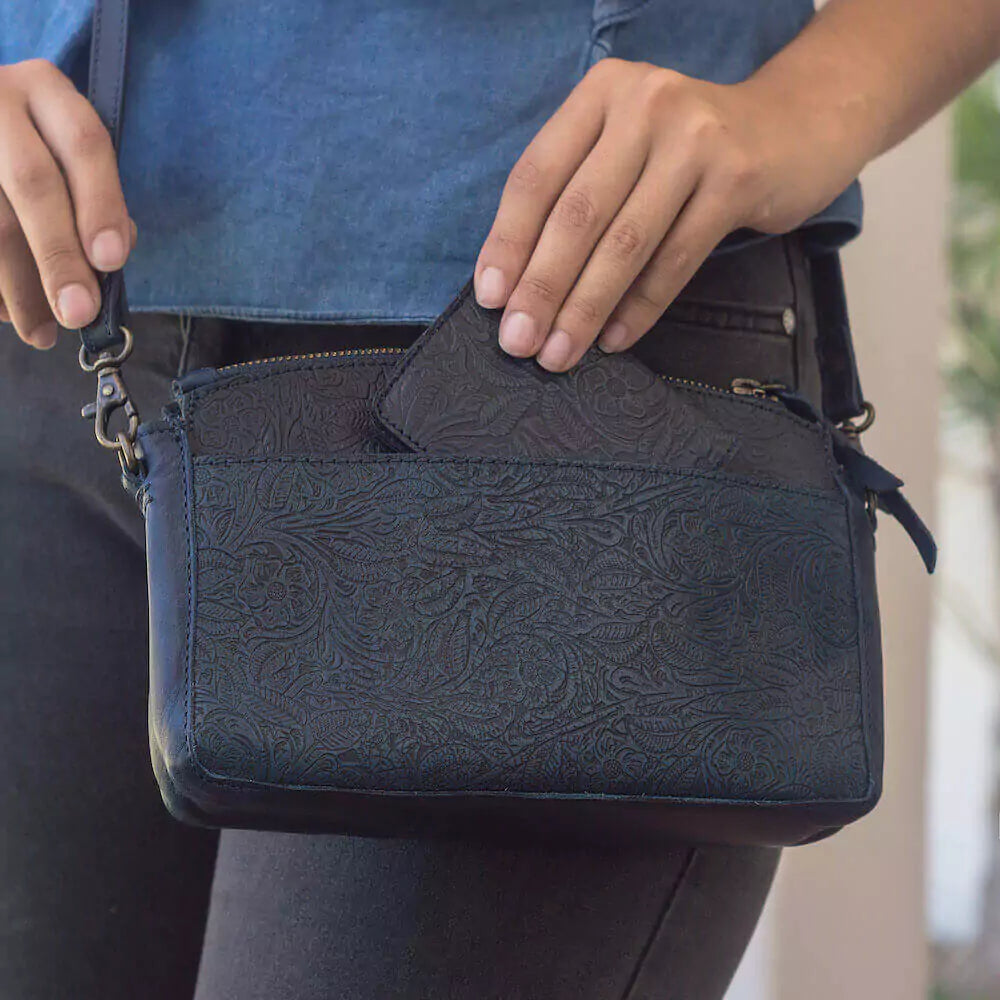 Tooled Leather Crossbody Bag