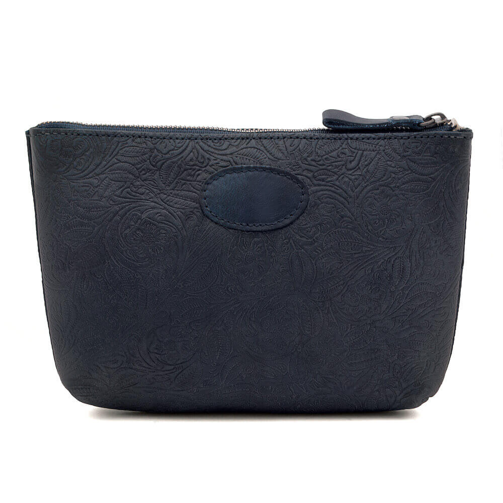 Tooled Leather Large Zippered Pouch