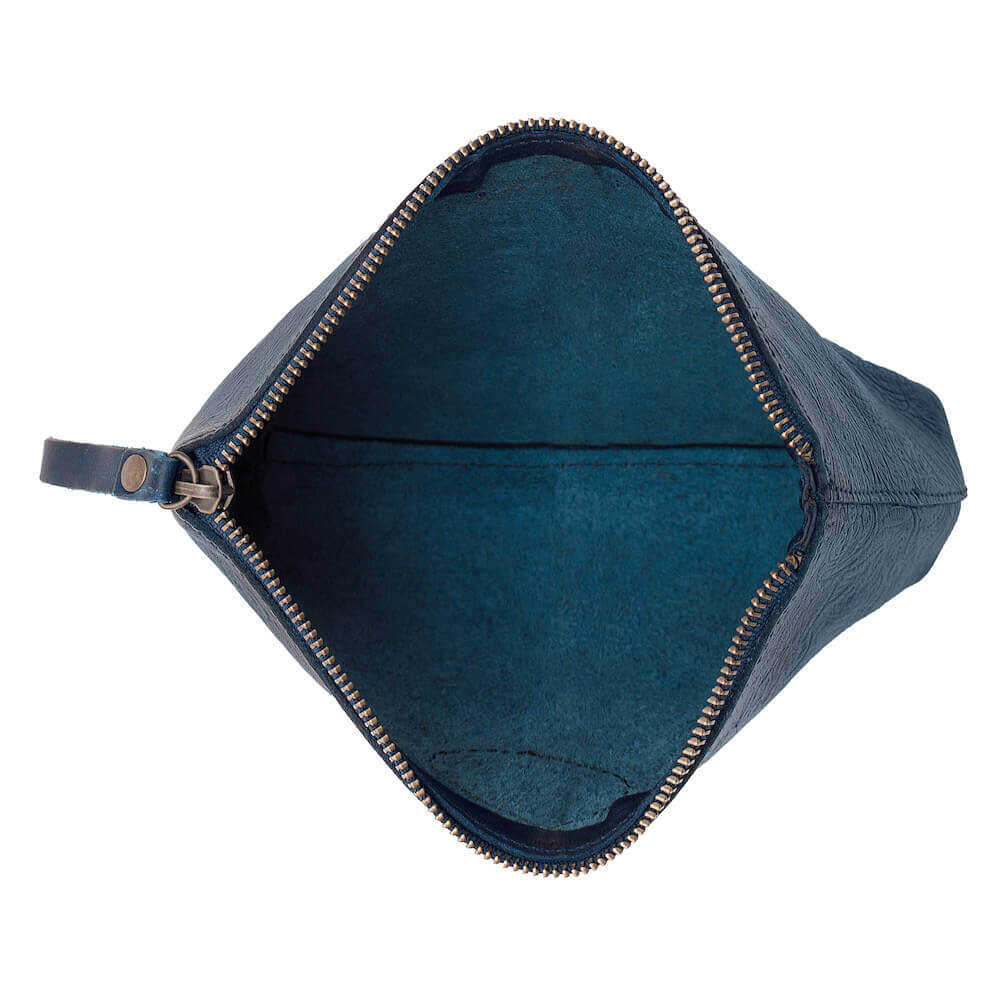 Tooled Leather Large Zippered Pouch