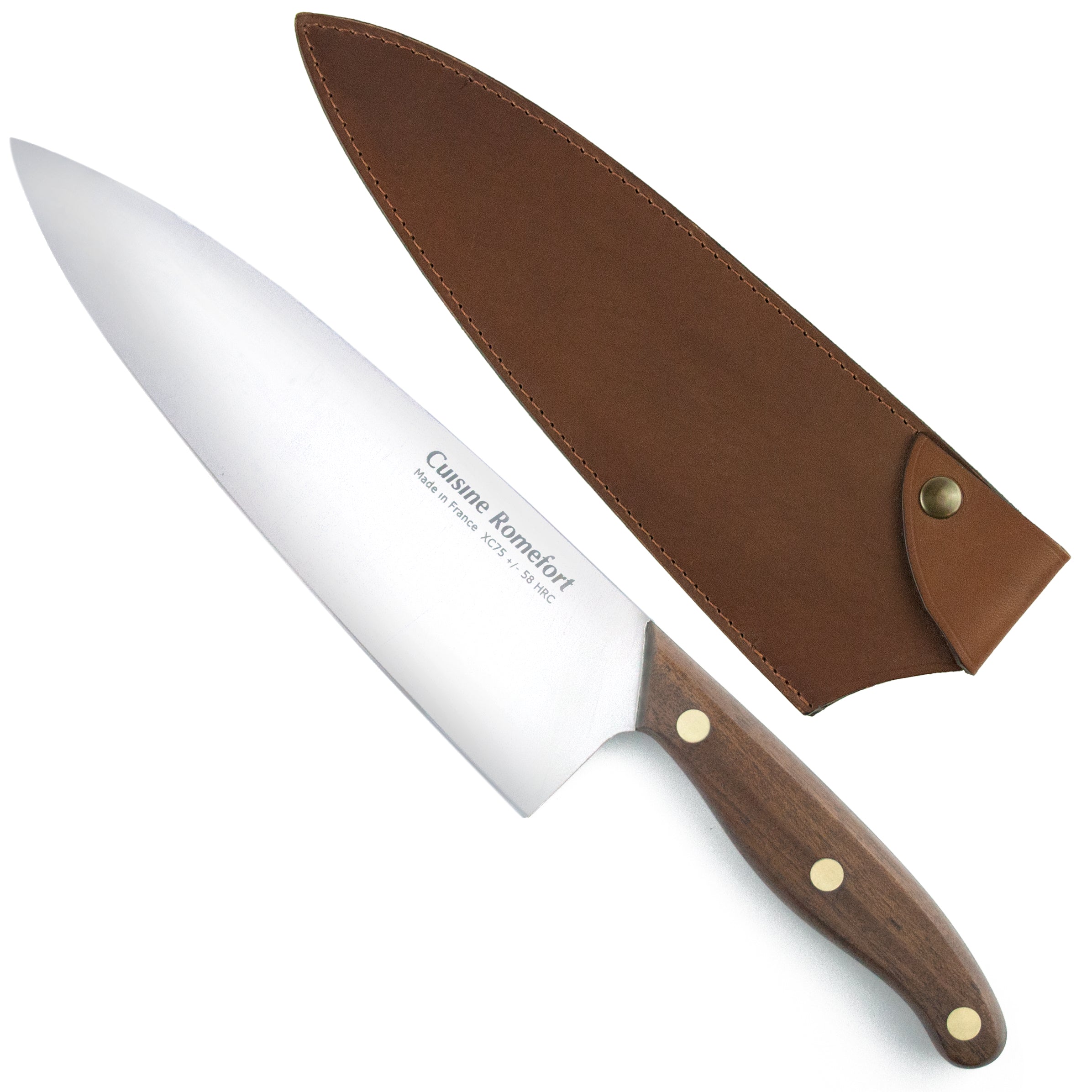 Chef knife carbon steel XC75 8.7 inches blade with leather sheath
