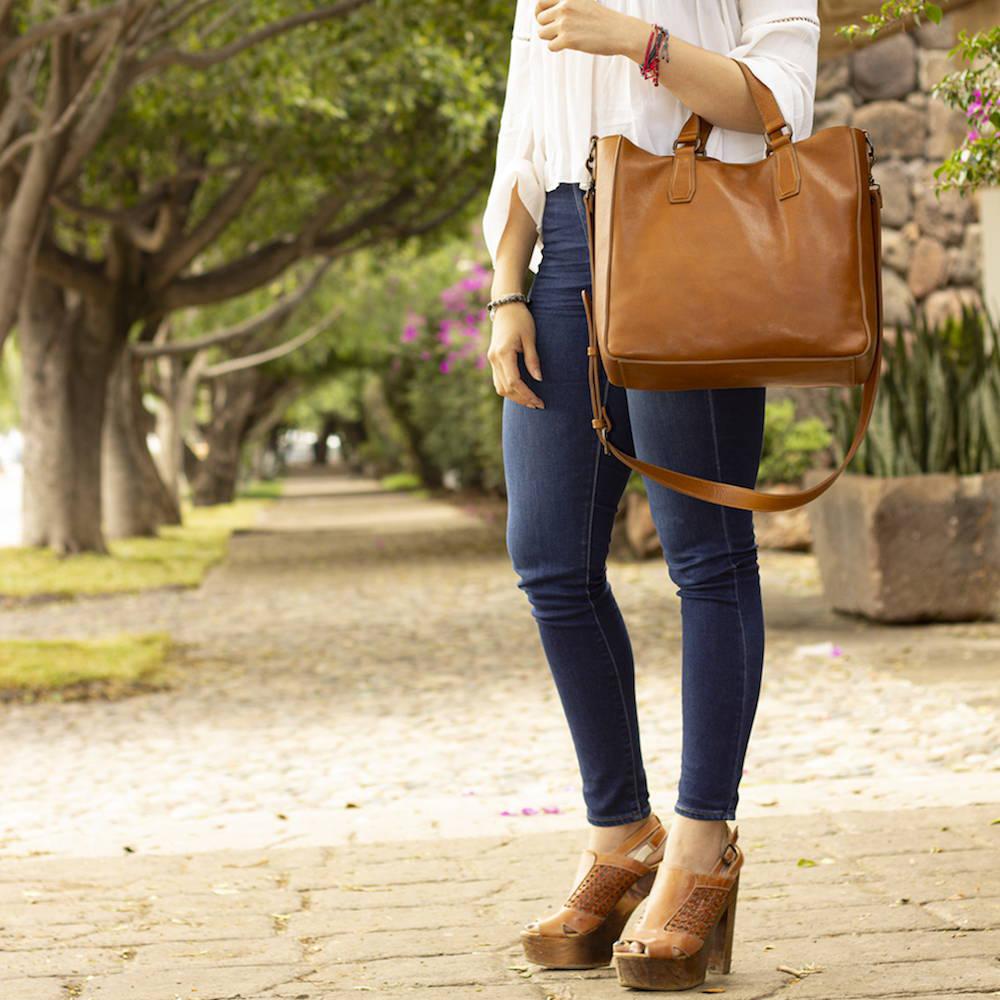 Ellington Leather Market Tote with Zippered Pouch