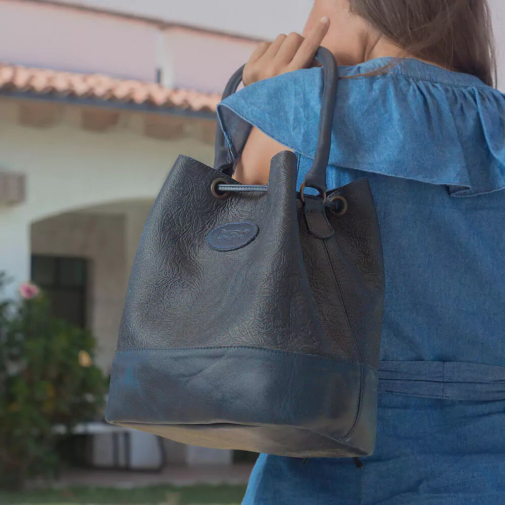 Tooled Leather Bucket Bag