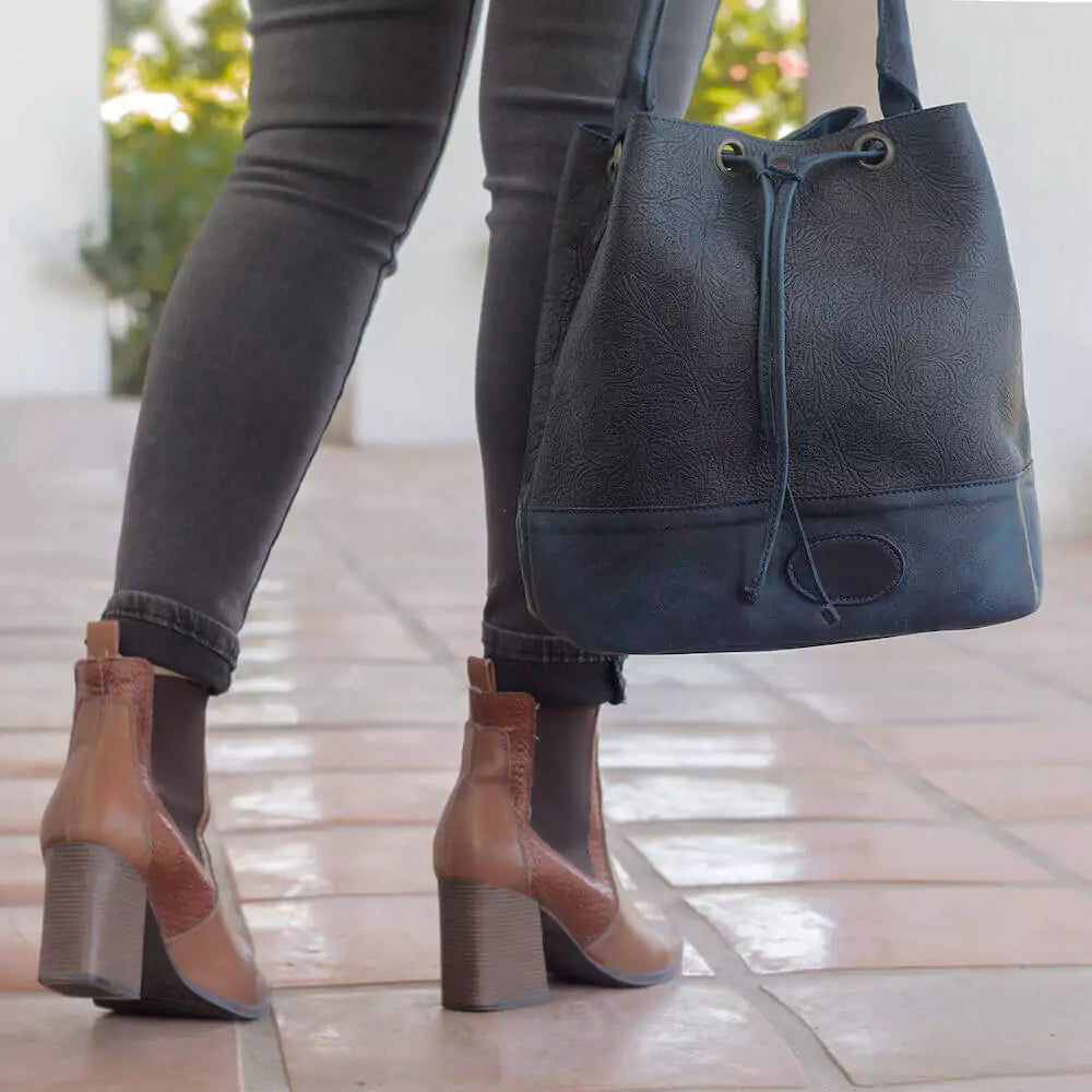 Tooled Leather Bucket Bag
