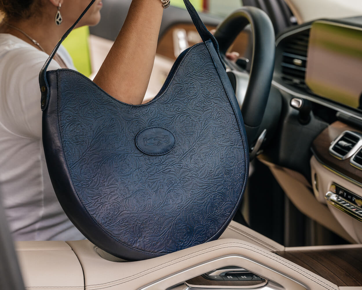 Tooled Leather Hobo Bag