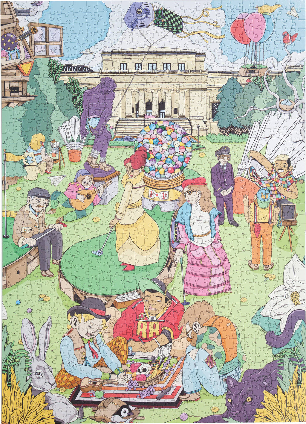 City Vibes 1000-piece puzzle by Birdie Puzzles — independent artist, made in USA, 100% recycled materials. Village Cobblery, Gualala CA.