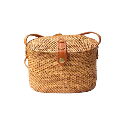 Rattan Top-Lid Crossbody Bag