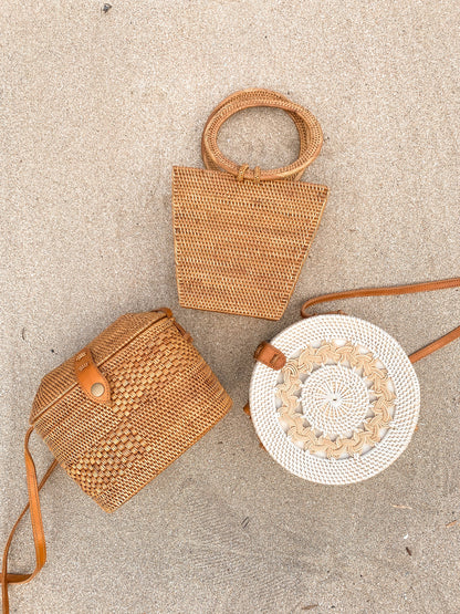 Rattan Top-Lid Crossbody Bag
