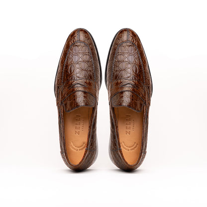 11-201-CGM ROMA Crocodile Penny Loafer, Cognac