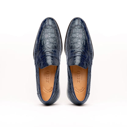 11-201-NVY ROMA Crocodile Penny Loafer, Navy