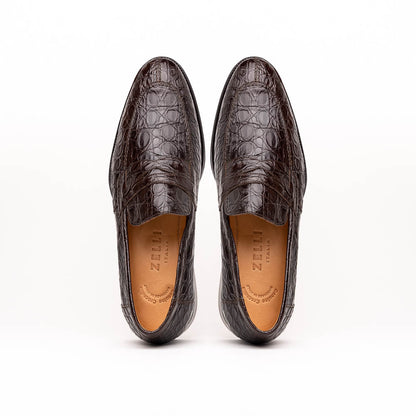 11-201-NIC ROMA Crocodile Penny Loafer, Nicotine